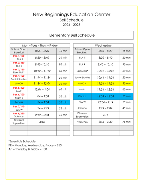 Elementary Bell Schedule